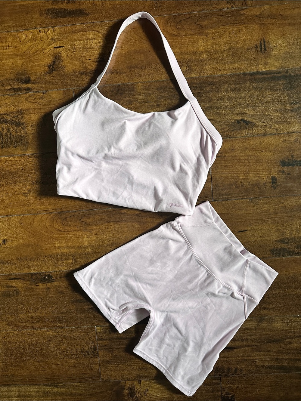 Alphalete Light Pink Seamless Sports Bra & High-Waist Shorts Set